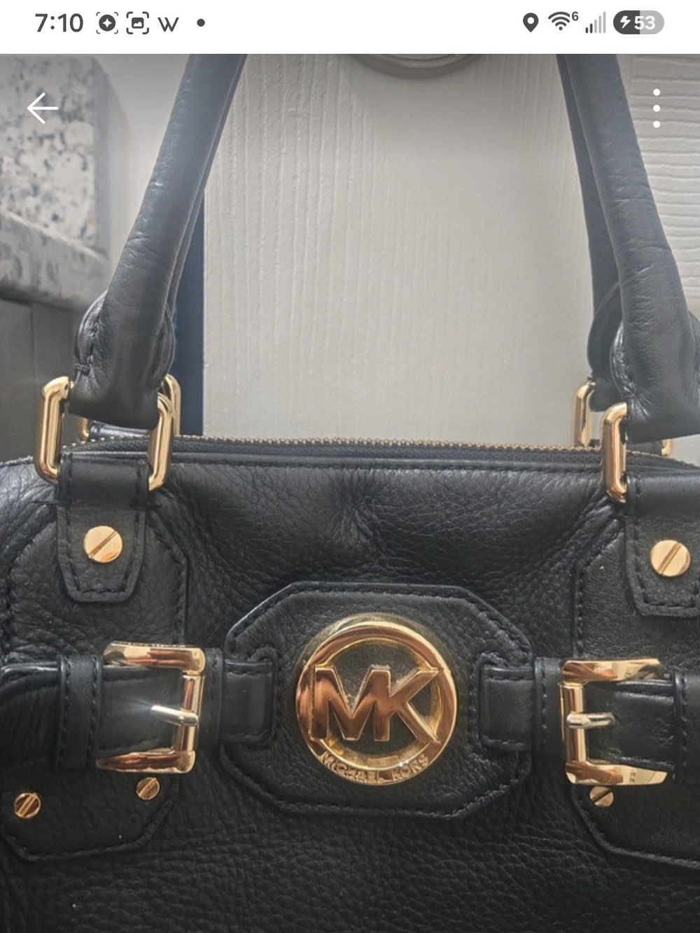 Michael Kors Black Leather Shoulder Bag with Gold Hardware